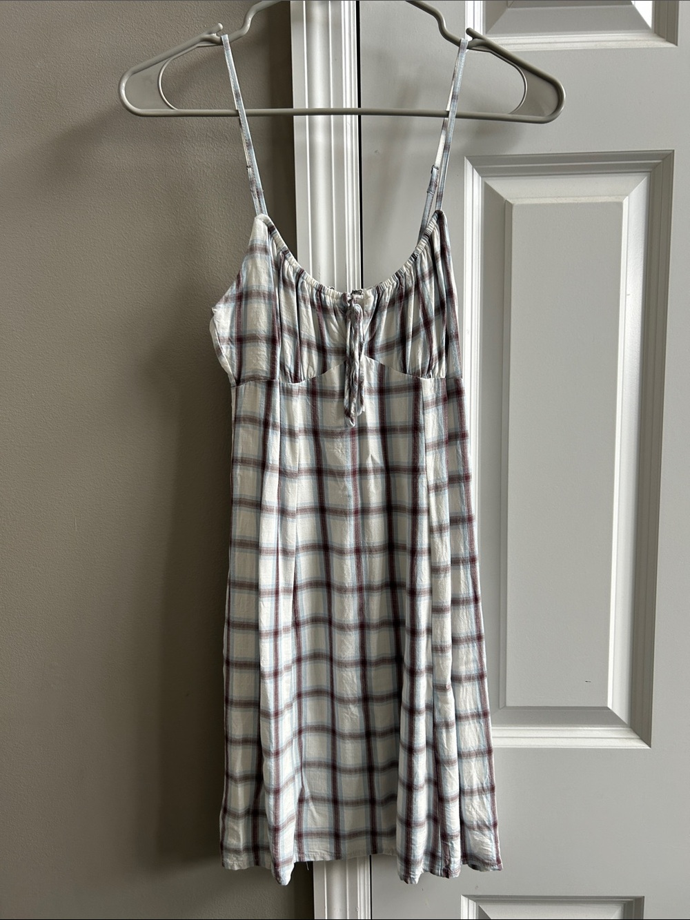 Aeropostale White Plaid Mini Dress with Thin Straps